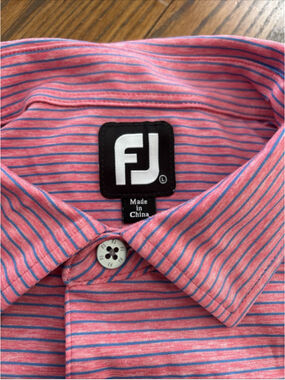 old corkscrew golf footjoy men’s polo pink/blue stripe L